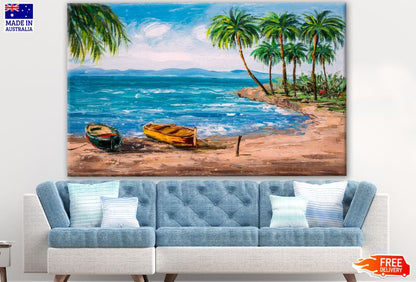Boats on Beach Oil Painting Print 100% Australian Made