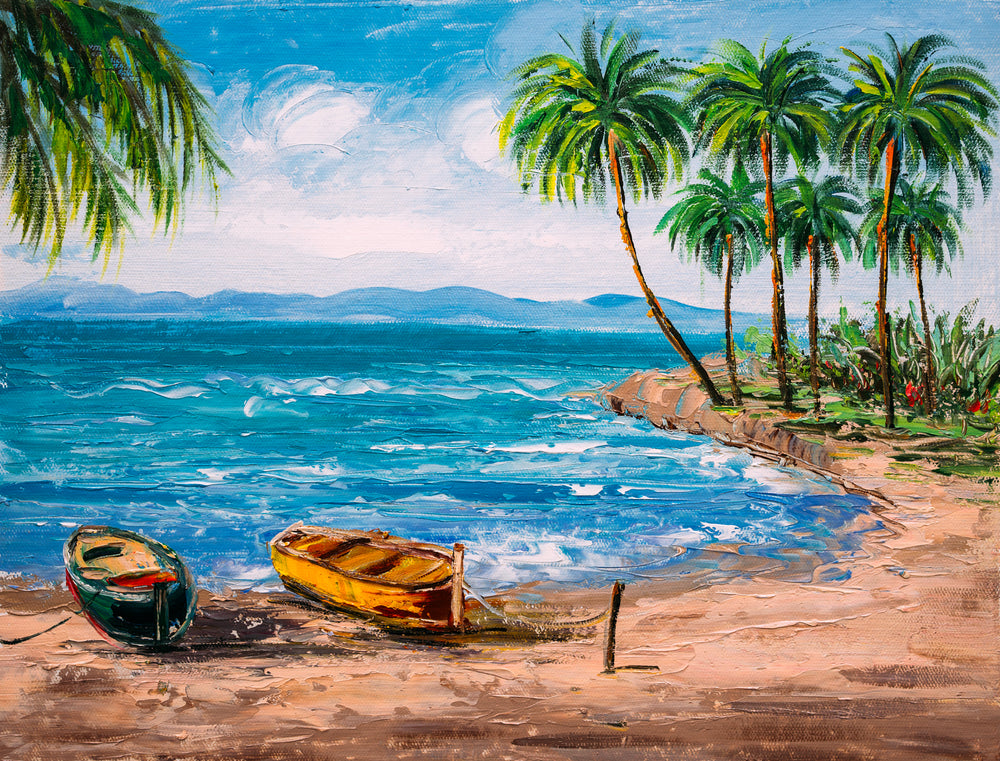 Boats on Beach Oil Painting Print 100% Australian Made