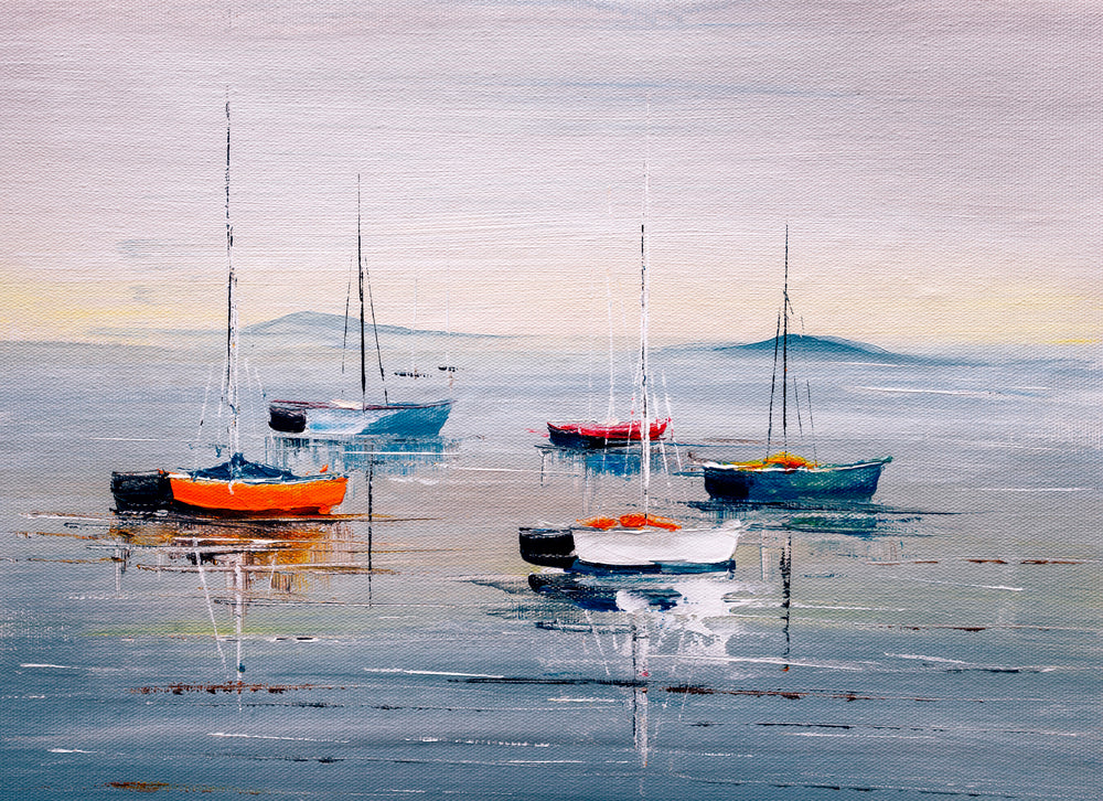 Boats on Sea Oil Painting Home Decor Premium Quality Poster Print Choose Your Sizes