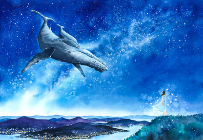 Whale & Girl with Sky Painting Home Decor Premium Quality Poster Print Choose Your Sizes