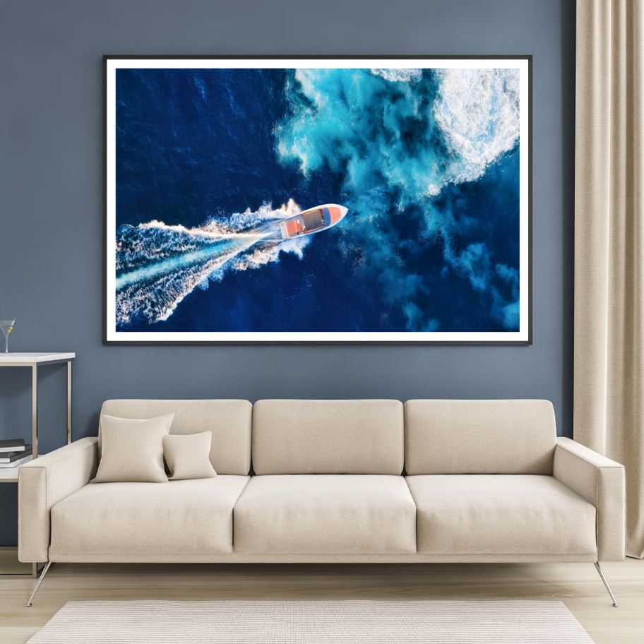 Boat on Sea Sky View Photograph Home Decor Premium Quality Poster Print Choose Your Sizes