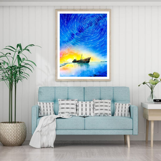 Ship on Sea Oil Painting Home Decor Premium Quality Poster Print Choose Your Sizes