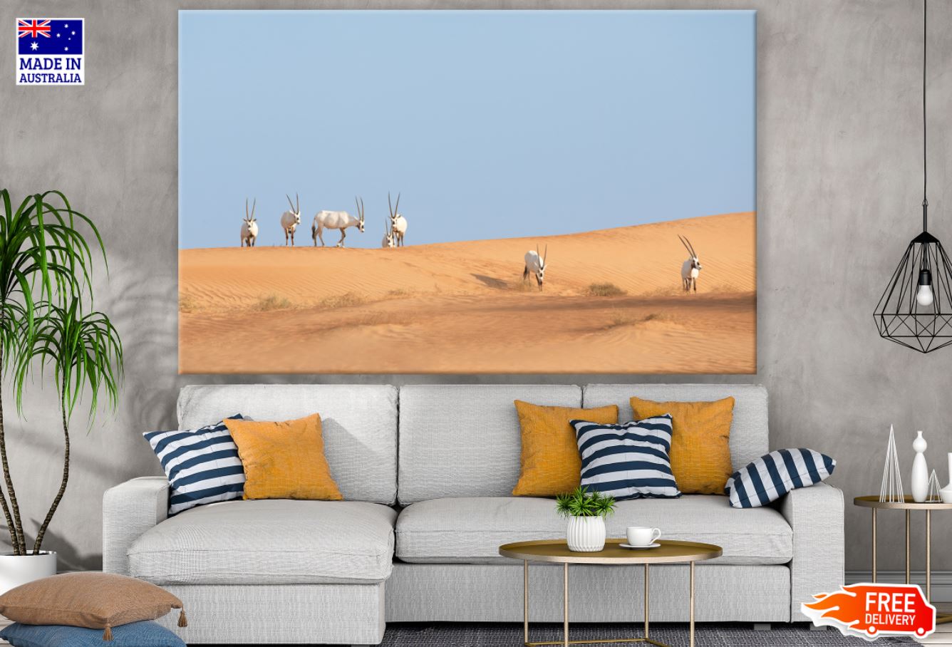 Deers on Desert Scenery View View Print 100% Australian Made
