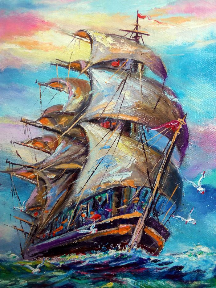 Ship Sailing on Sea Oil Painting Home Decor Premium Quality Poster Print Choose Your Sizes