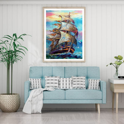Ship Sailing on Sea Oil Painting Home Decor Premium Quality Poster Print Choose Your Sizes