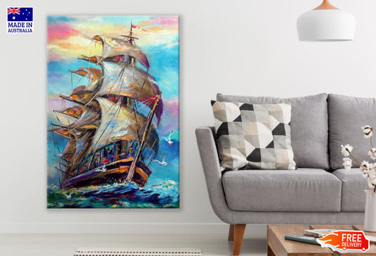 Ship Sailing on Sea Oil Painting Print 100% Australian Made