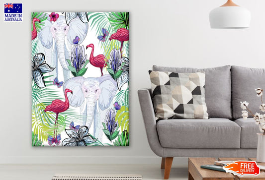 Flamingo Birds & Elephants Watercolor Painting Print 100% Australian Made