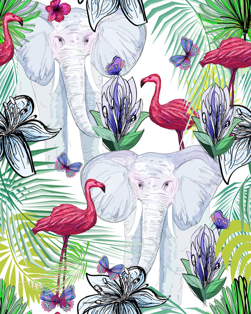 Flamingo Birds & Elephants Watercolor Painting Print 100% Australian Made