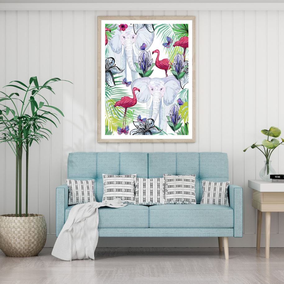 Elephants & Flamingo Birds Art Home Decor Premium Quality Poster Print Choose Your Sizes