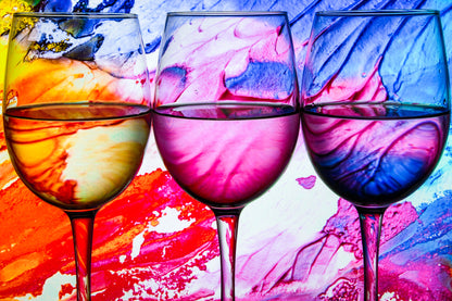 Wine Glasses & Abstract Paint Photograph Print 100% Australian Made