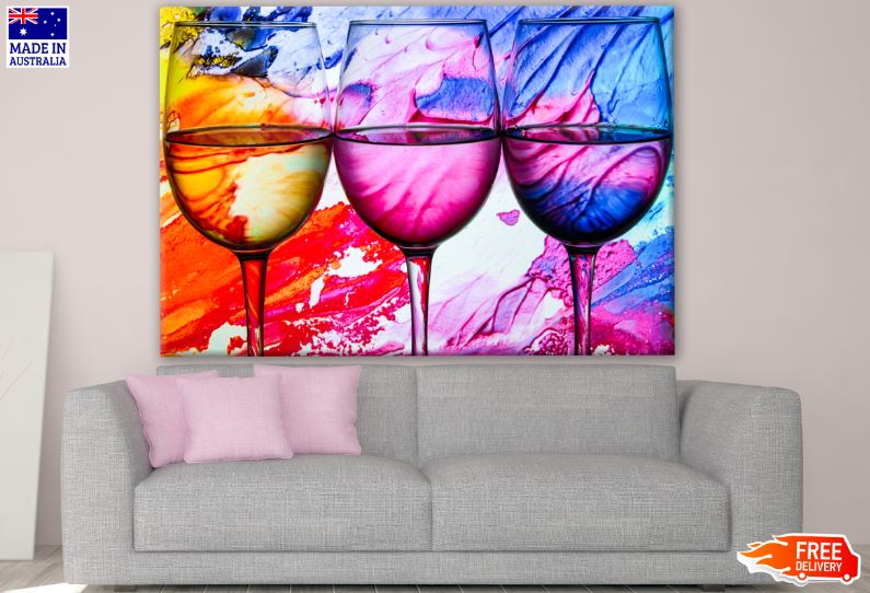 Wine Glasses & Abstract Paint Photograph Print 100% Australian Made