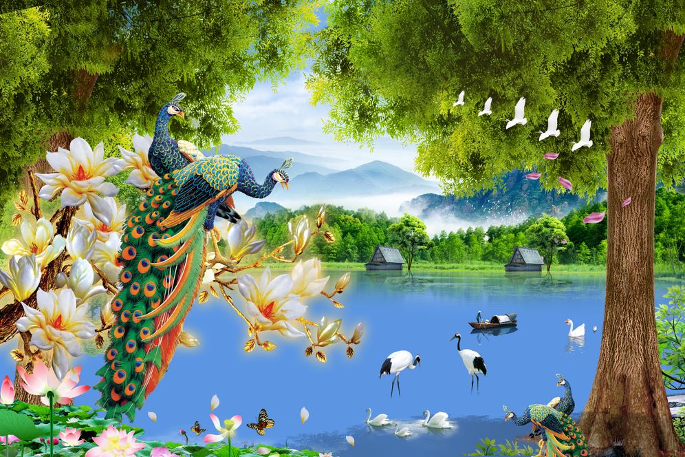 Birds on Lake Scenery Digital Art Print 100% Australian Made