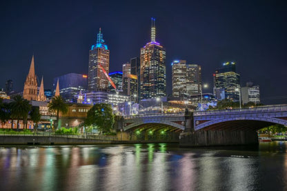 Melbourne City in Australia Night Scenery Photograph Print 100% Australian Made
