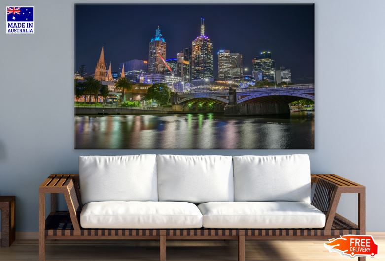 Melbourne City in Australia Night Scenery Photograph Print 100% Australian Made