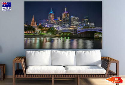 Melbourne City in Australia Night Scenery Photograph Print 100% Australian Made