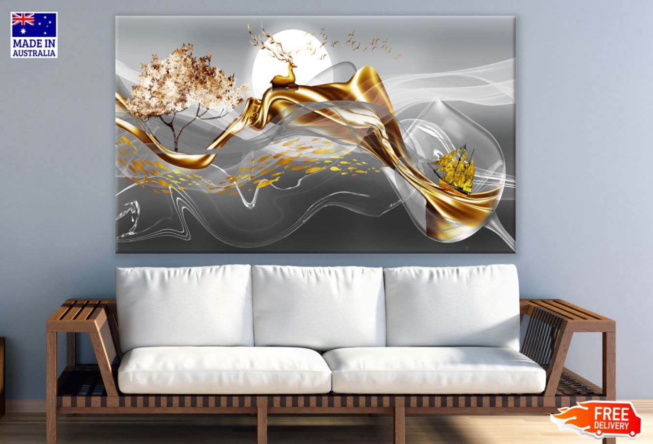 Grey & Gold Abstract Design Print 100% Australian Made