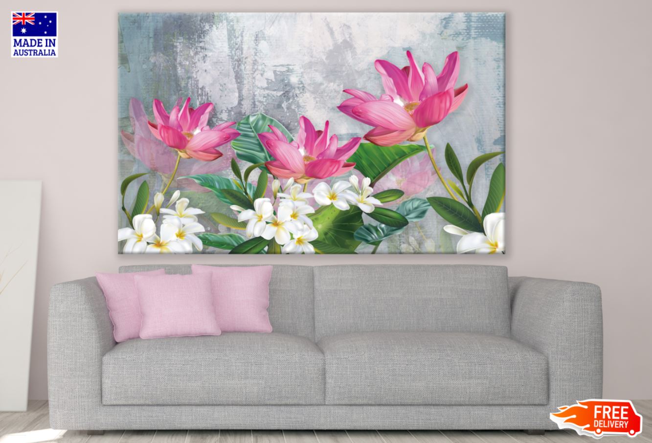 Pink Floral Oil Painting Print 100% Australian Made