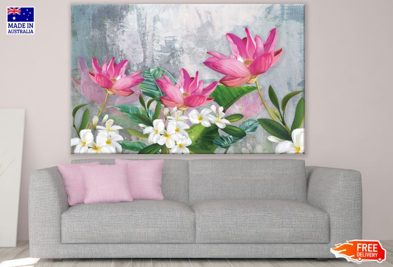 Pink Flowers Plant Watercolor Painting Print 100% Australian Made