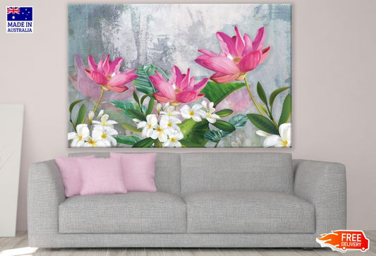 Pink Flowers Plant Watercolor Painting Print 100% Australian Made