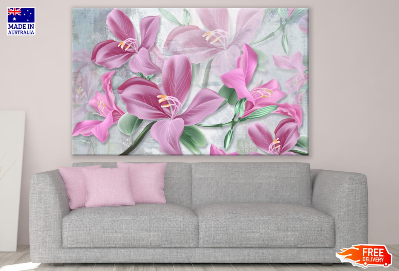 Pink Floral Digital Painting Print 100% Australian Made
