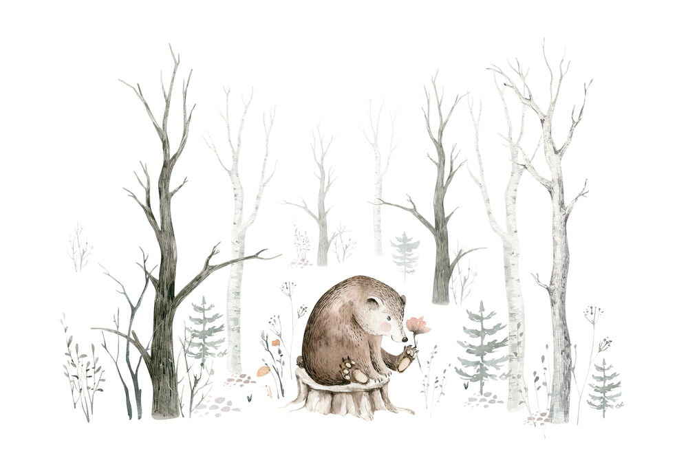 Baby Bear Holding a Flower Watercolor Painting Print 100% Australian Made