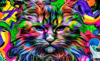 Colorful Abstract Cat Portrait Print 100% Australian Made