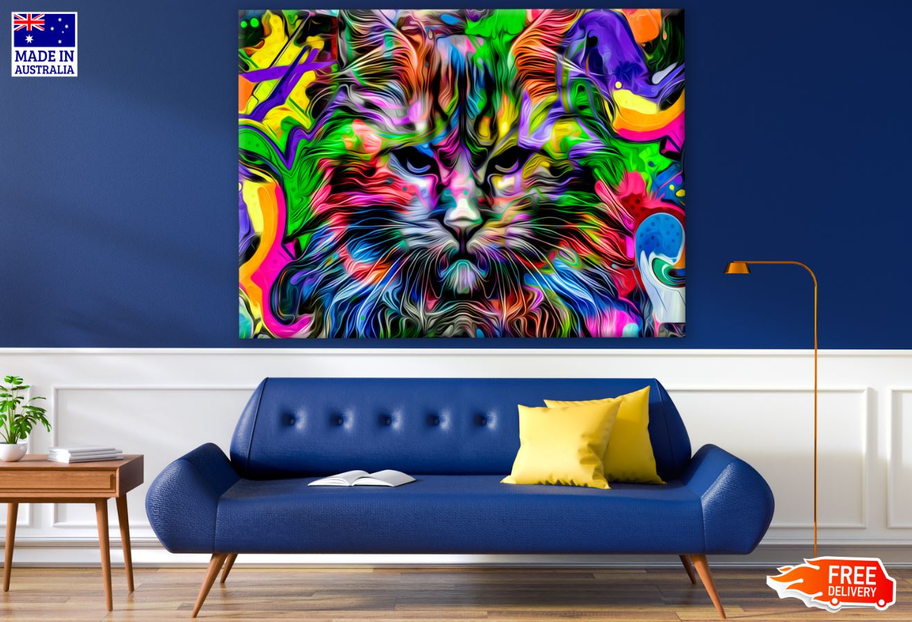 Colorful Abstract Cat Portrait Print 100% Australian Made