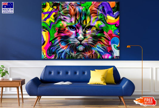 Colorful Abstract Cat Portrait Print 100% Australian Made