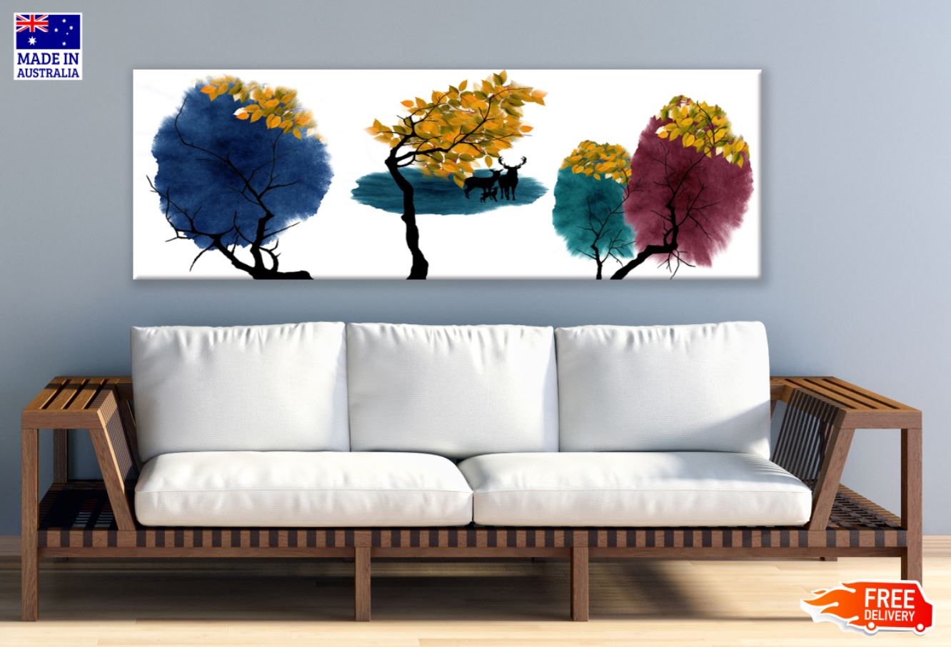 Panoramic Canvas Colorful Trees Abstract Design High Quality 100% Australian made wall Canvas Print ready to hang