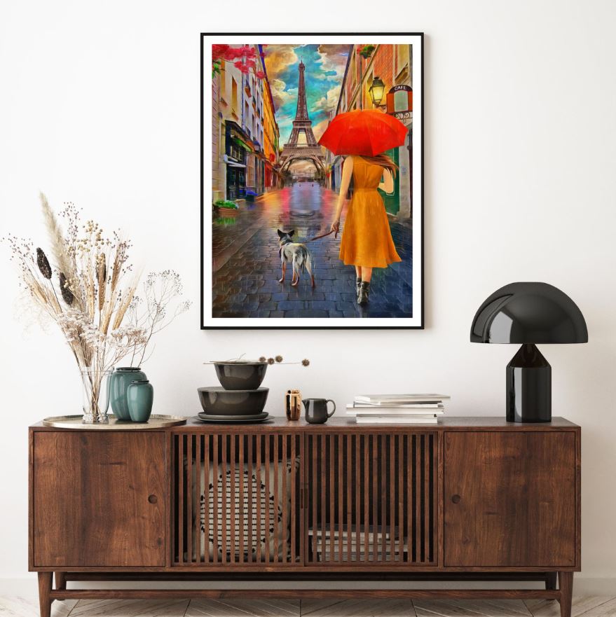 Girl with Dog Eiffel Tower Paint Home Decor Premium Quality Poster Print Choose Your Sizes