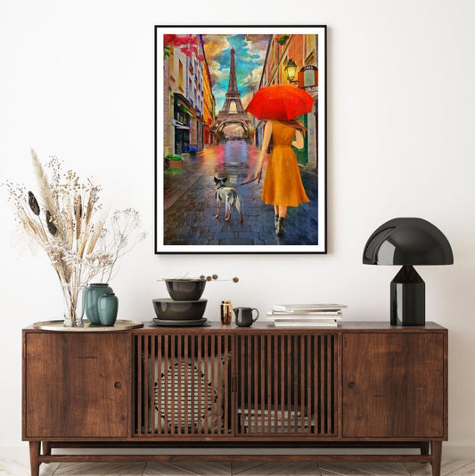 Girl with Dog Eiffel Tower Paint Home Decor Premium Quality Poster Print Choose Your Sizes