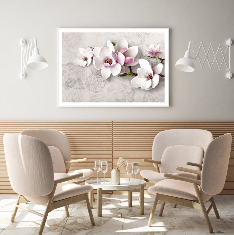 White & Pink Flowers 3D Design Home Decor Premium Quality Poster Print Choose Your Sizes