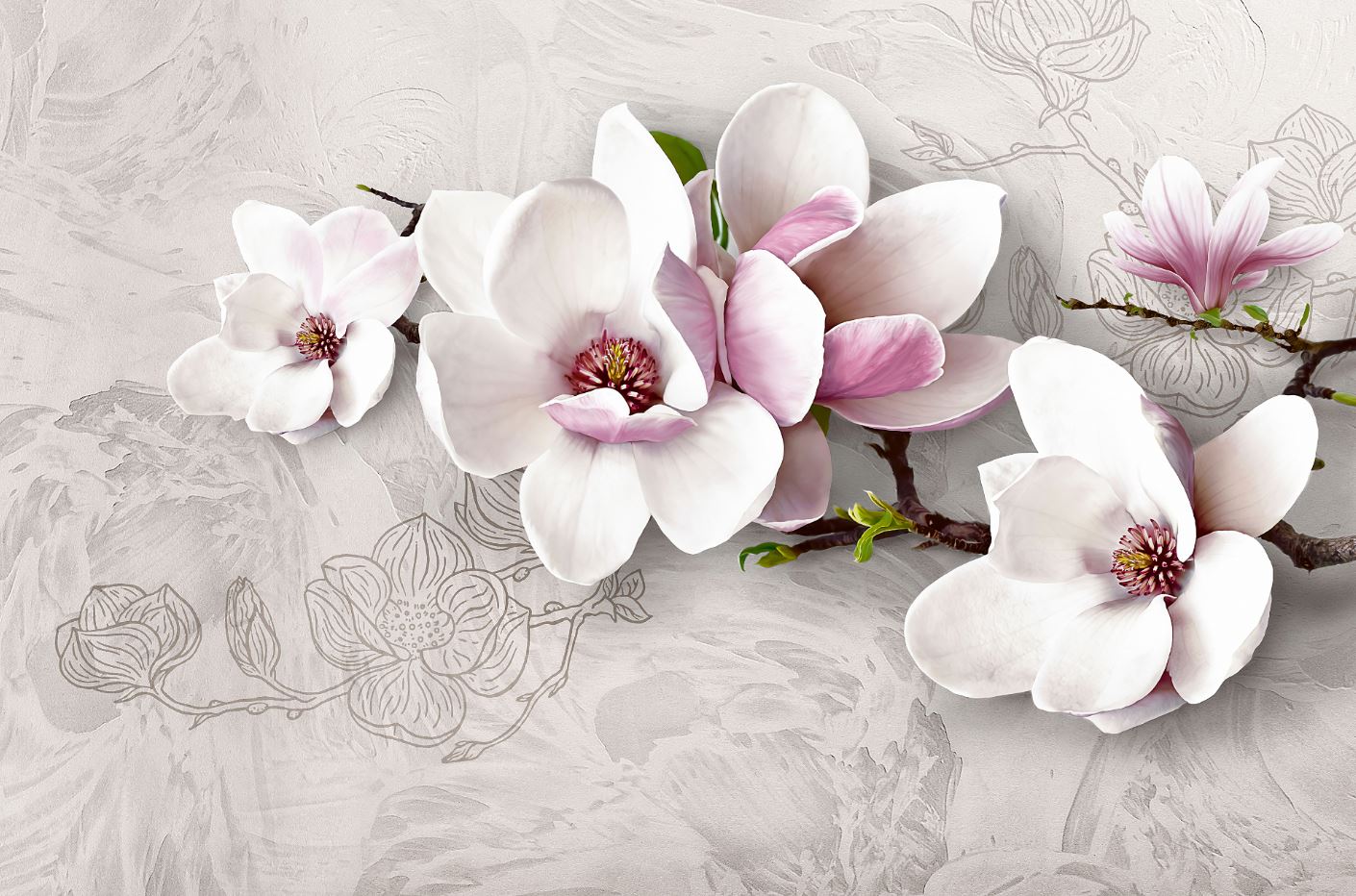 White & Pink Flowers 3D Design Home Decor Premium Quality Poster Print Choose Your Sizes