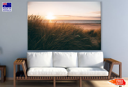 Grass on Sea Shore Sunset View Print 100% Australian Made