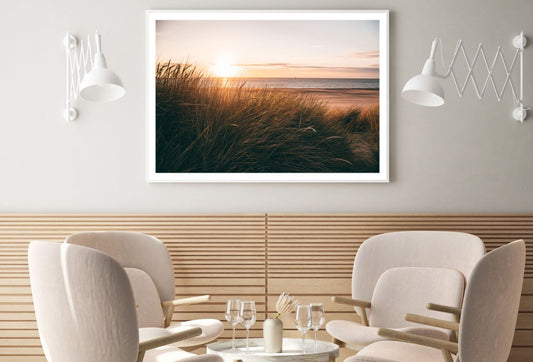 Grass on Sea Shore Sunset View Home Decor Premium Quality Poster Print Choose Your Sizes