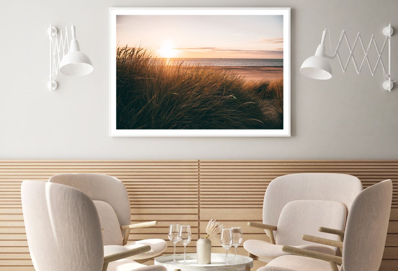 Grass on Sea Shore Sunset View Home Decor Premium Quality Poster Print Choose Your Sizes