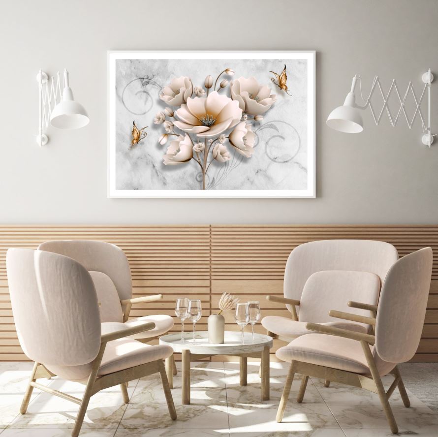 Flowers & Butterfly 3D Design Home Decor Premium Quality Poster Print Choose Your Sizes