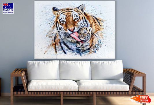 Tiger & Cub Watercolor Painting Print 100% Australian Made