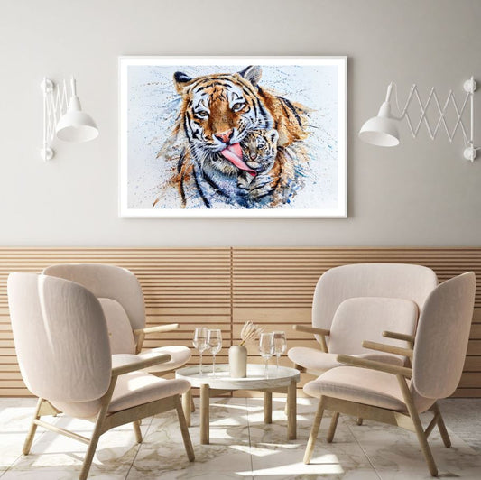 Tiger & Cub Watercolor Painting Home Decor Premium Quality Poster Print Choose Your Sizes