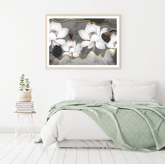 White Lotus Flowers Watercolor Home Decor Premium Quality Poster Print Choose Your Sizes