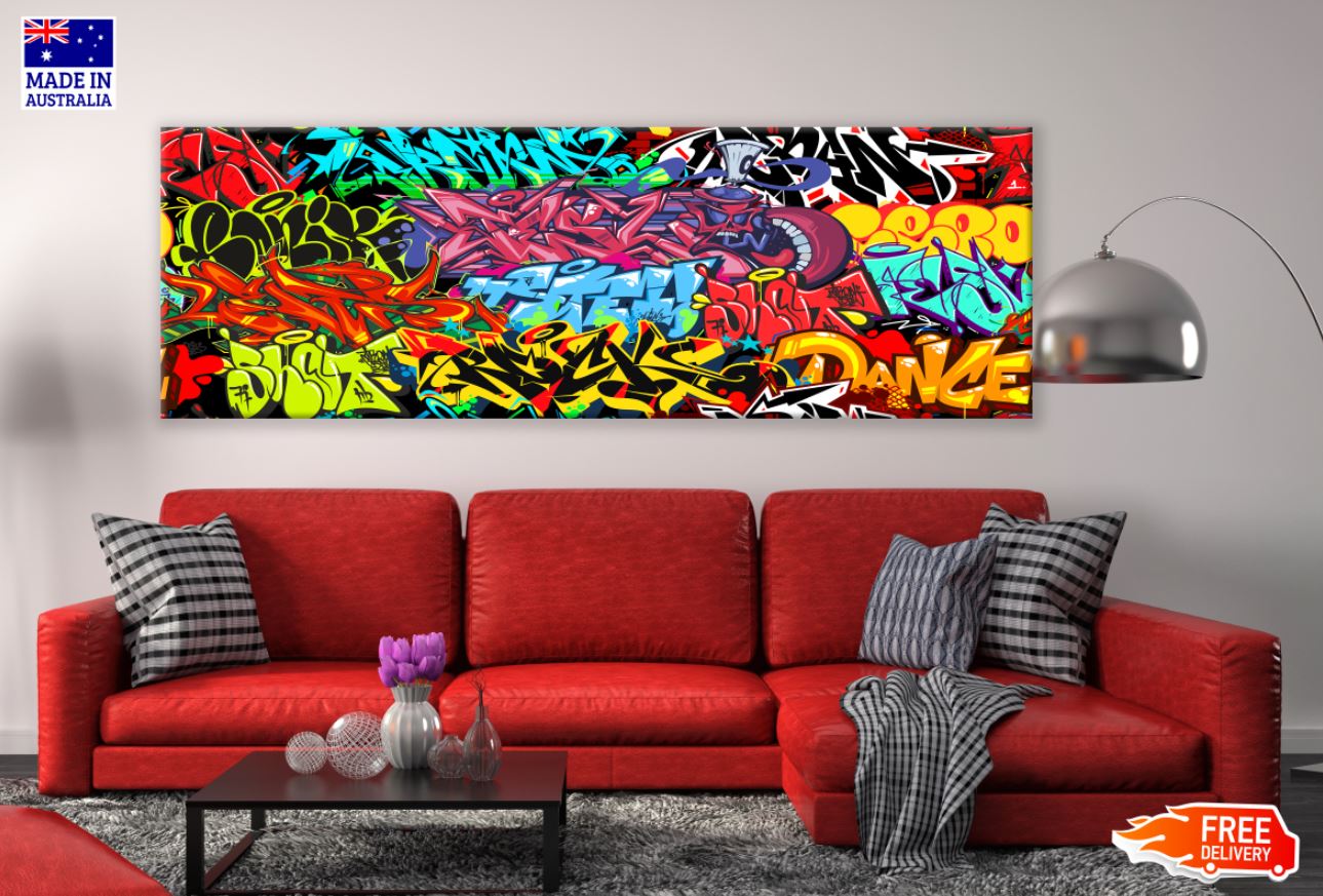 Panoramic Canvas Wall Graffiti Art Design High Quality 100% Australian Made Wall Canvas Print Ready to Hang