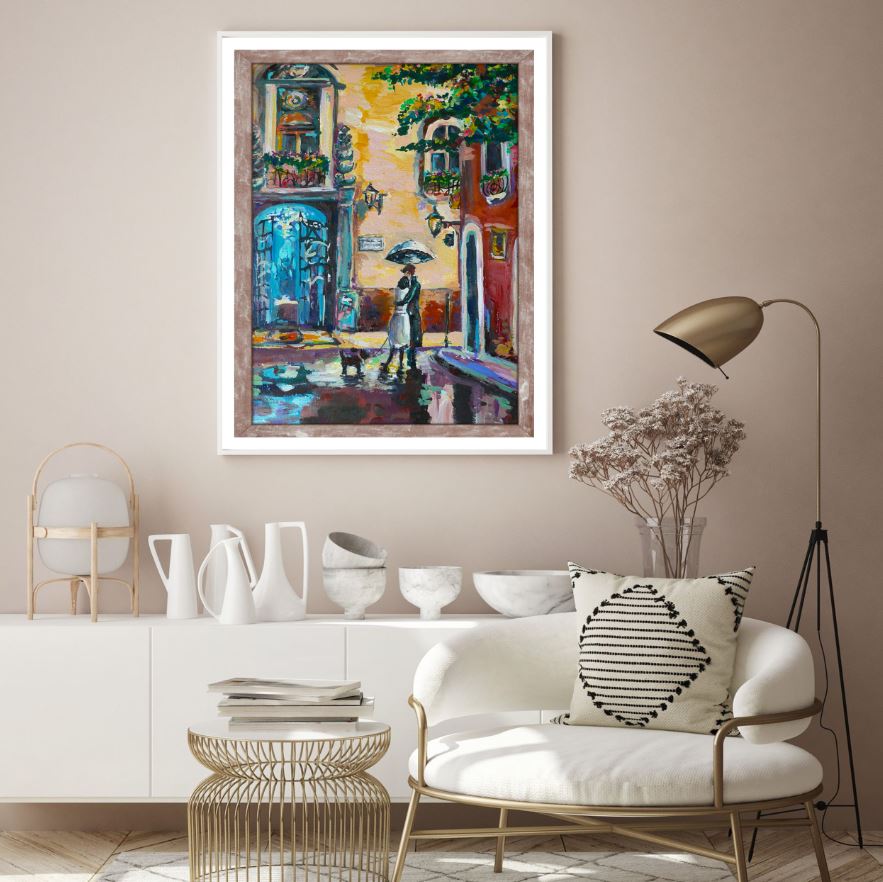 Couple in Street Oil Painting Home Decor Premium Quality Poster Print Choose Your Sizes