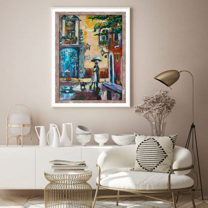 Couple in Street Oil Painting Home Decor Premium Quality Poster Print Choose Your Sizes