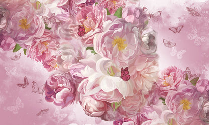 Pink Peonis & Butterflies Paint Home Decor Premium Quality Poster Print Choose Your Sizes