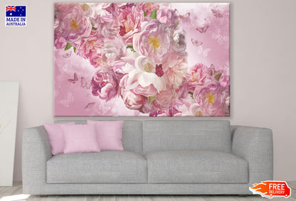 Pink Peonis & Butterflies Paint Print 100% Australian Made