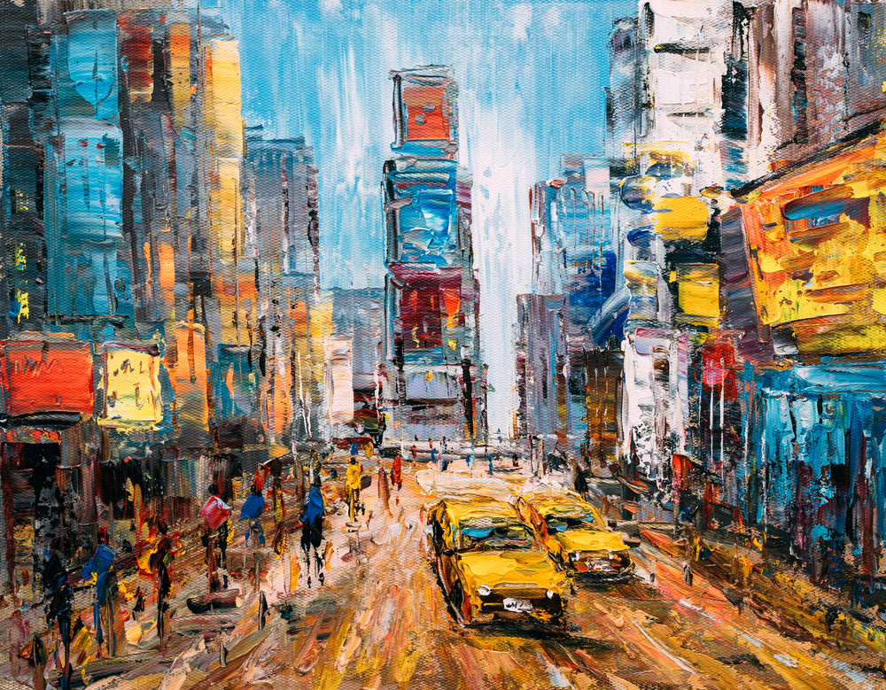 Busy City View Oil Painting Home Decor Premium Quality Poster Print Choose Your Sizes