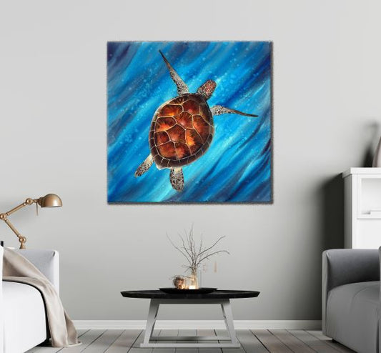 Square Canvas Turtle Watercolor Painting High Quality Print 100% Australian Made