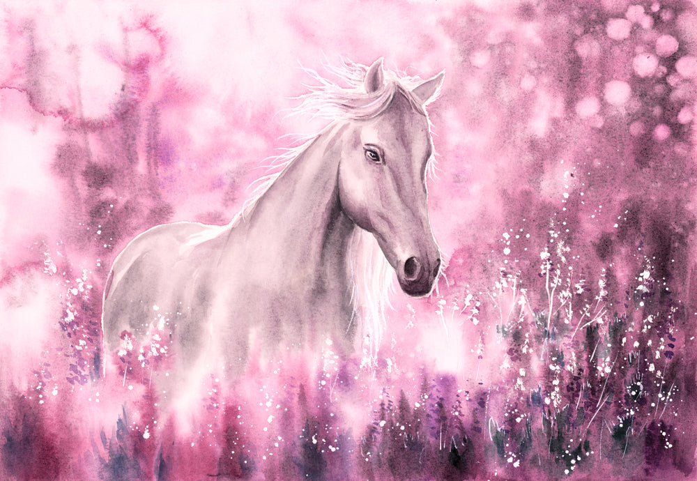 Horse in Flower Field Painting Home Decor Premium Quality Poster Print Choose Your Sizes