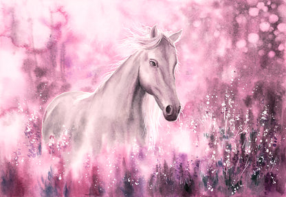 Horse in Flower Field Painting Home Decor Premium Quality Poster Print Choose Your Sizes
