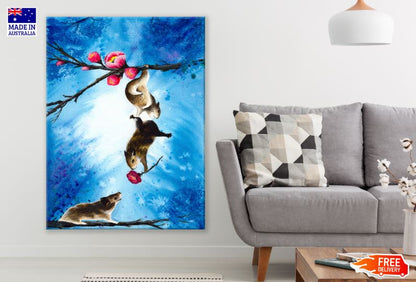 Chipmunks Holding a Pink Flower Watercolor Painting Print 100% Australian Made